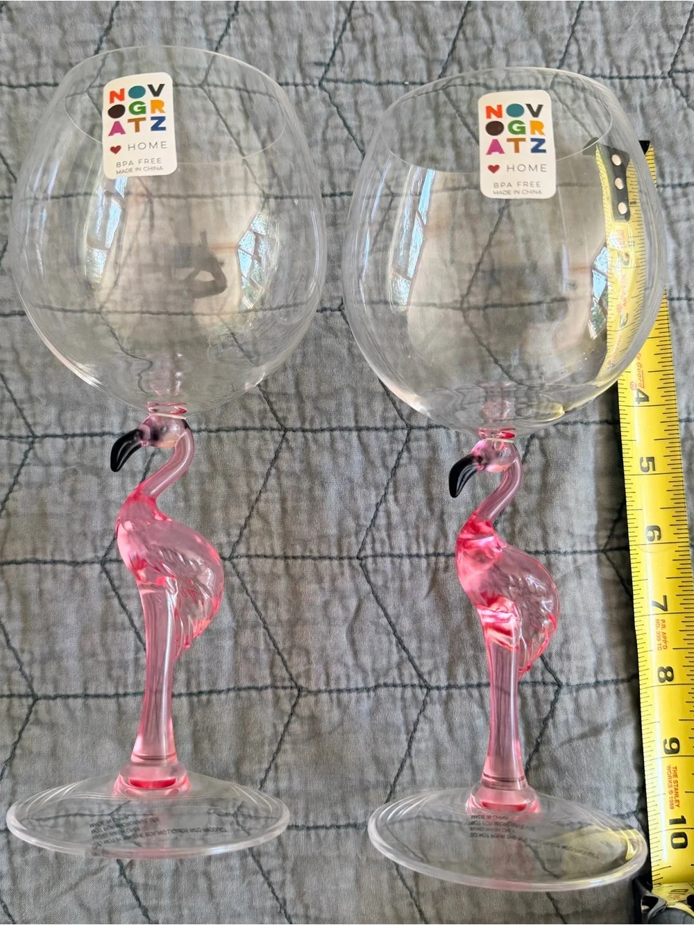 Novagratz At Home Pink Flamingo Plastic Wine/Drink Glasses Set Of 2 NEW